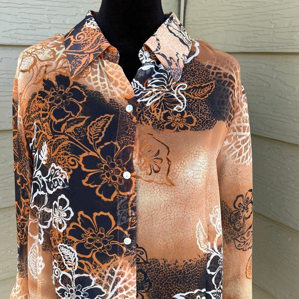 Nicola button down sheer blouse.  Armpit to armpit is 22 1/2”, women's  L-XL